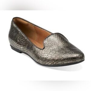 Clarks Artisan Valley Lounge Pewter Silver Metallic Snake Leather Flat Size 7